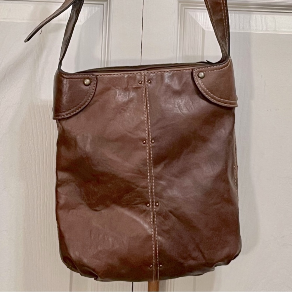 Authentic Stamp 10 brown faux leather handbag purse